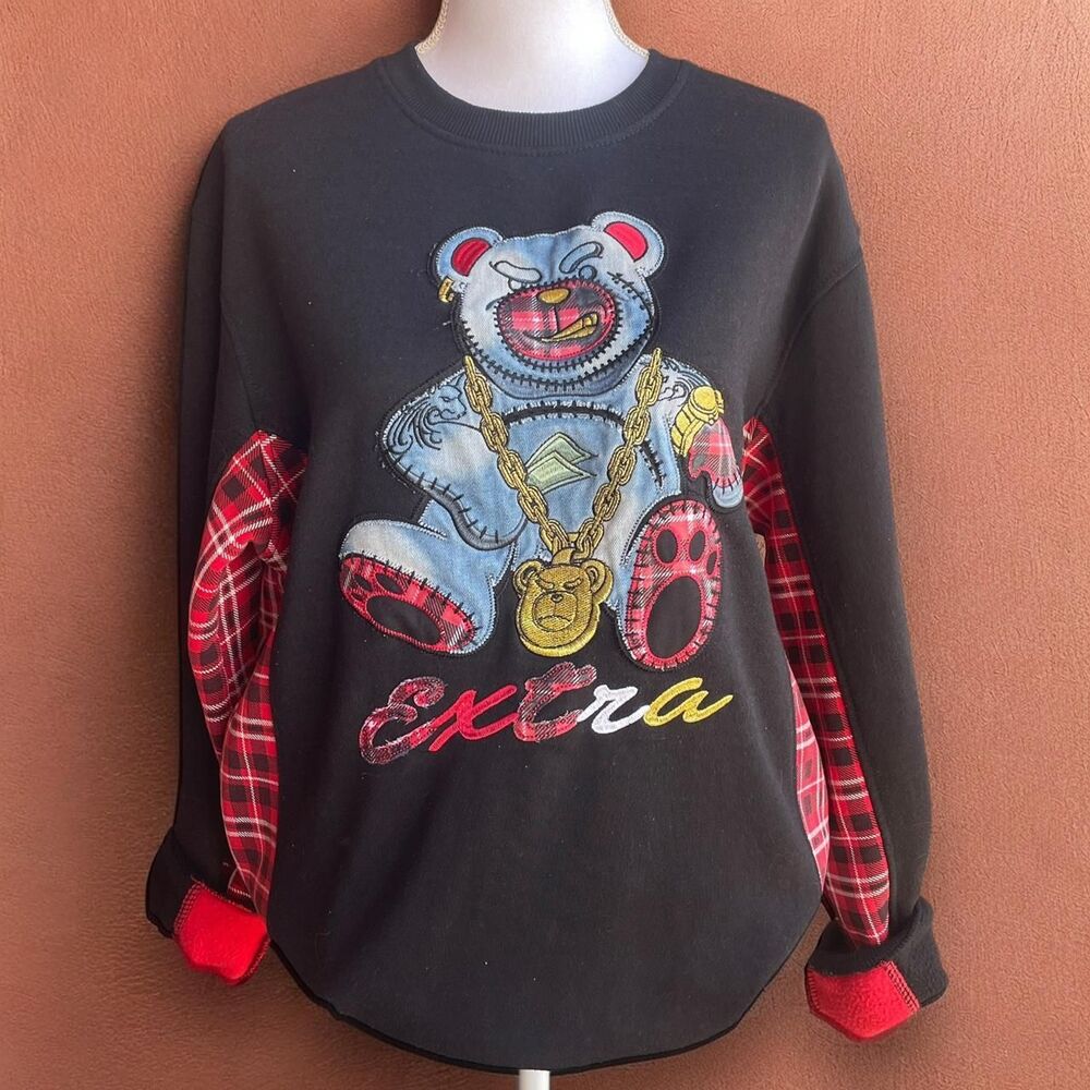 Black & Red Plaid Extra Teddy Bear Crewneck